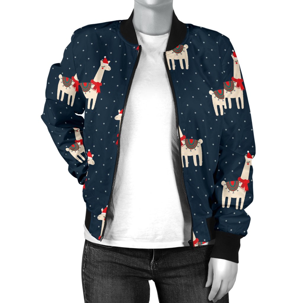 Llama With Polka Dot Themed Print Women Casual Bomber Jacket