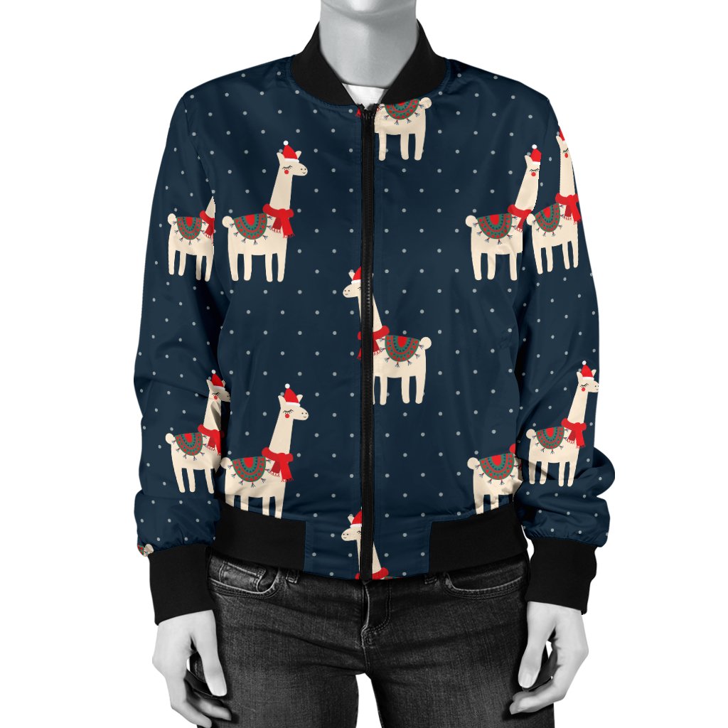 Llama With Polka Dot Themed Print Women Casual Bomber Jacket