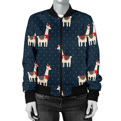 Llama With Polka Dot Themed Print Women Casual Bomber Jacket