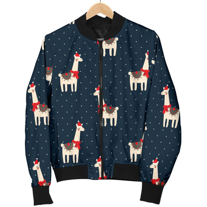 Llama With Polka Dot Themed Print Women Casual Bomber Jacket