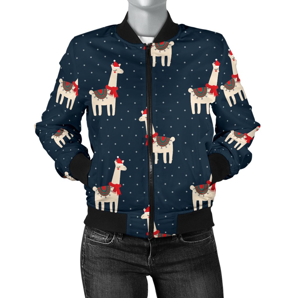 Llama With Polka Dot Themed Print Women Casual Bomber Jacket