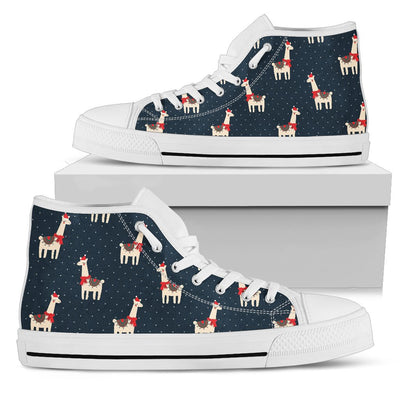 Llama with Polka Dot Themed Print Women High Top Shoes