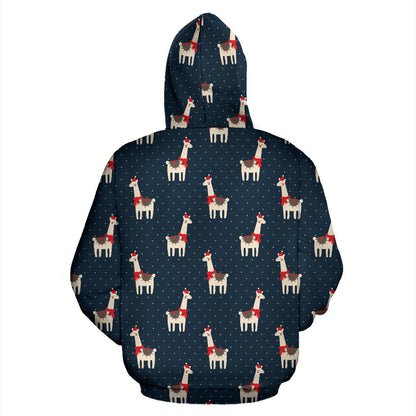 Llama with Polka Dot Themed Print Zip Up Hoodie