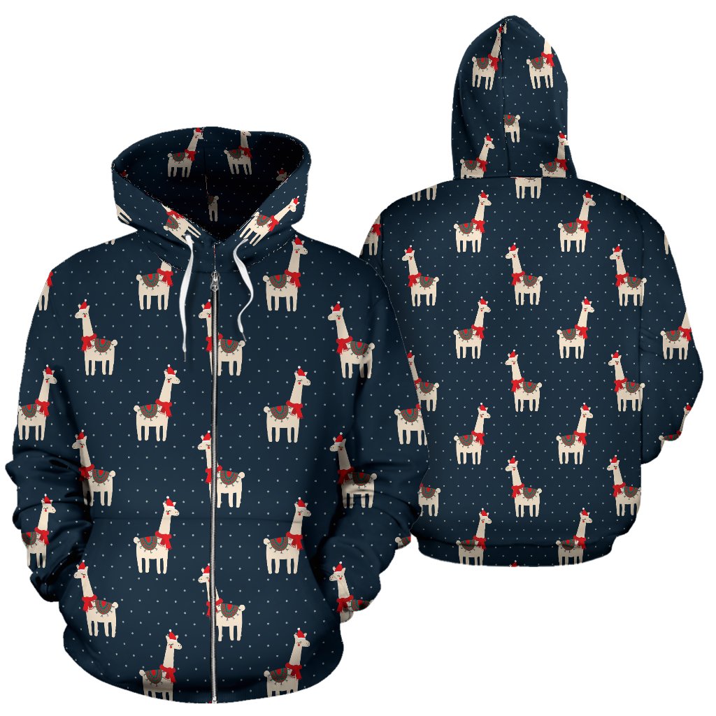 Llama with Polka Dot Themed Print Zip Up Hoodie