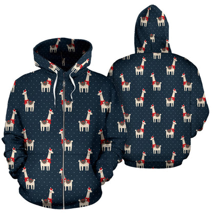 Llama with Polka Dot Themed Print Zip Up Hoodie