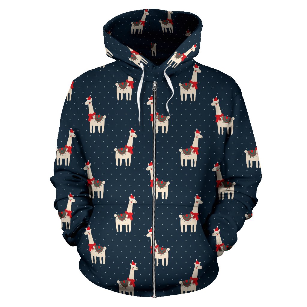 Llama with Polka Dot Themed Print Zip Up Hoodie