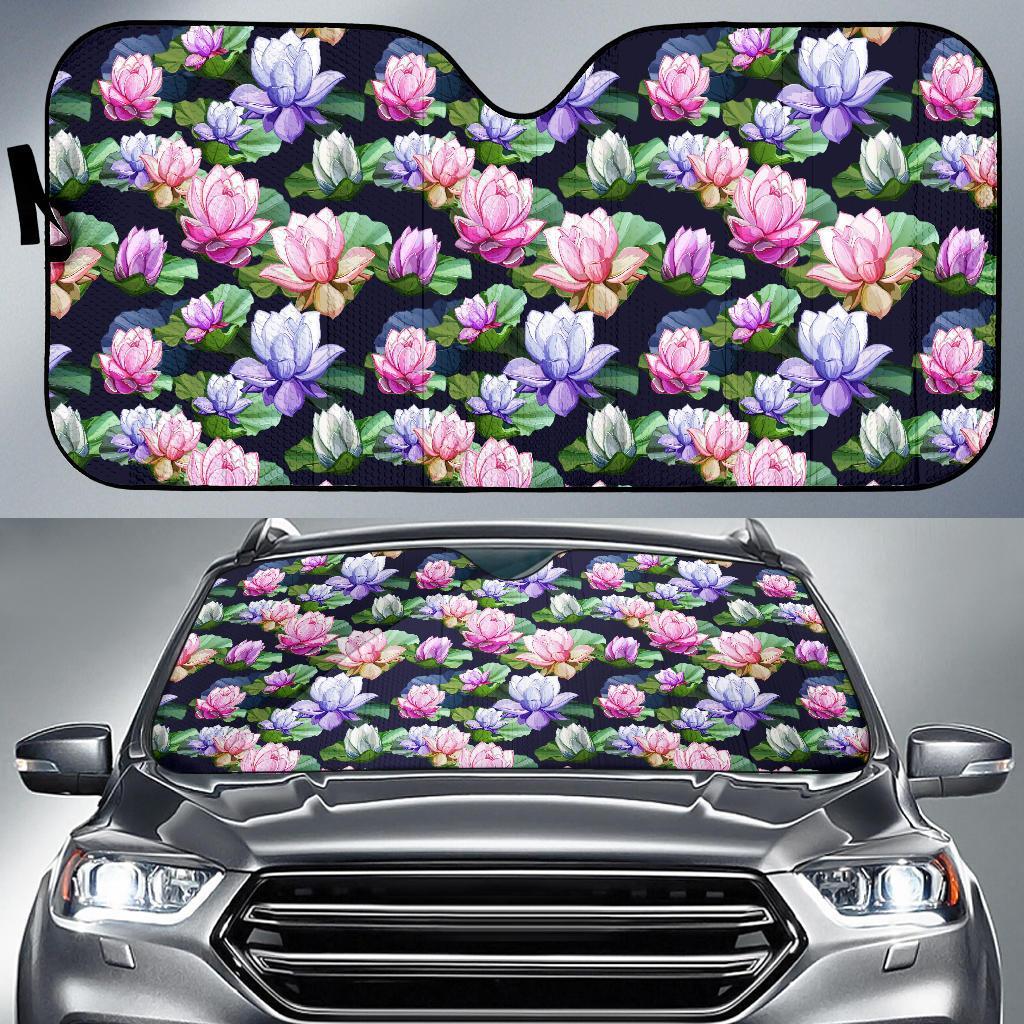 Lotus Flower Print Design Car Sun Shade For Windshield
