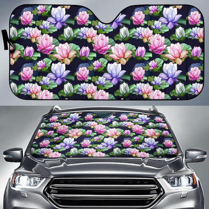 Lotus Flower Print Design Car Sun Shade For Windshield