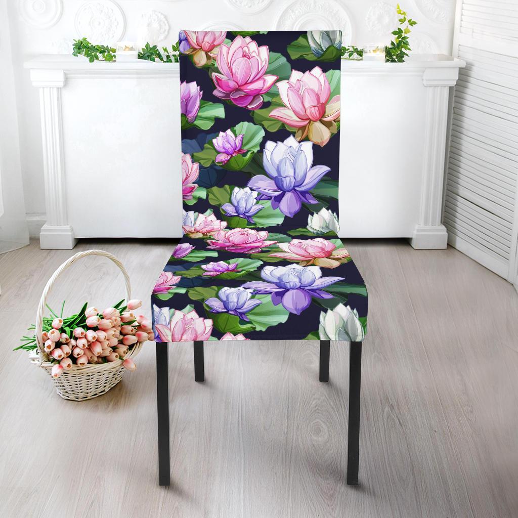 Lotus Flower Print Design Dining Chair Slipcover-JTAMIGO.COM