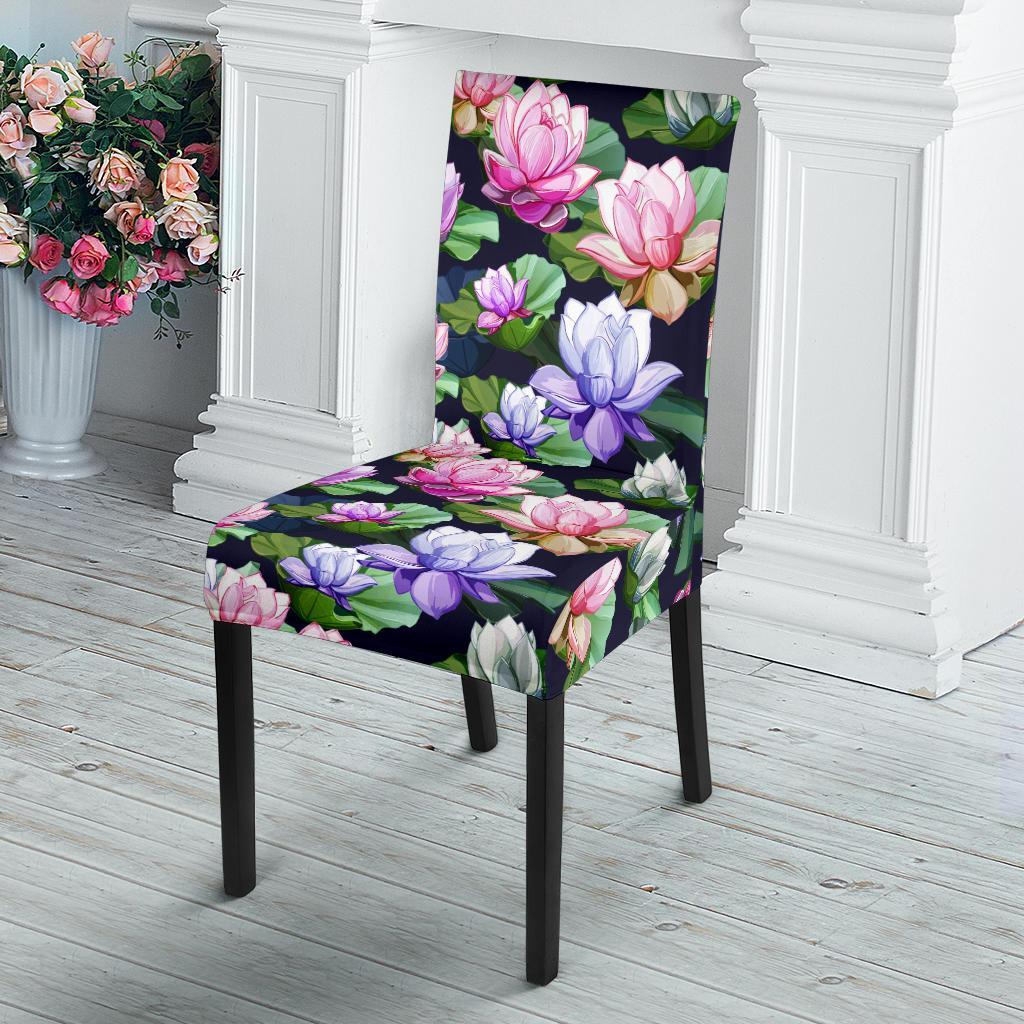 Lotus Flower Print Design Dining Chair Slipcover-JTAMIGO.COM