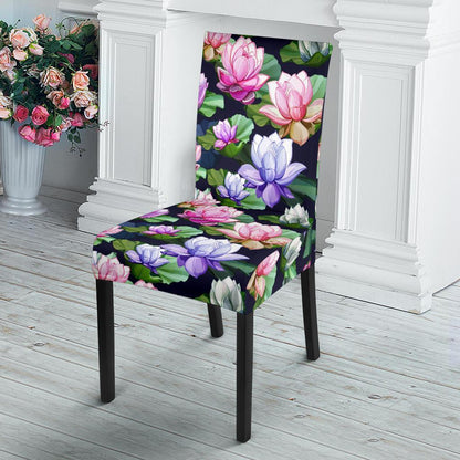 Lotus Flower Print Design Dining Chair Slipcover-JTAMIGO.COM