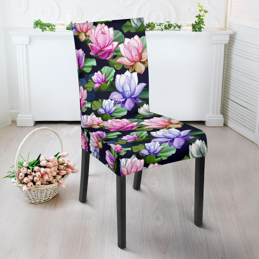 Lotus Flower Print Design Dining Chair Slipcover-JTAMIGO.COM
