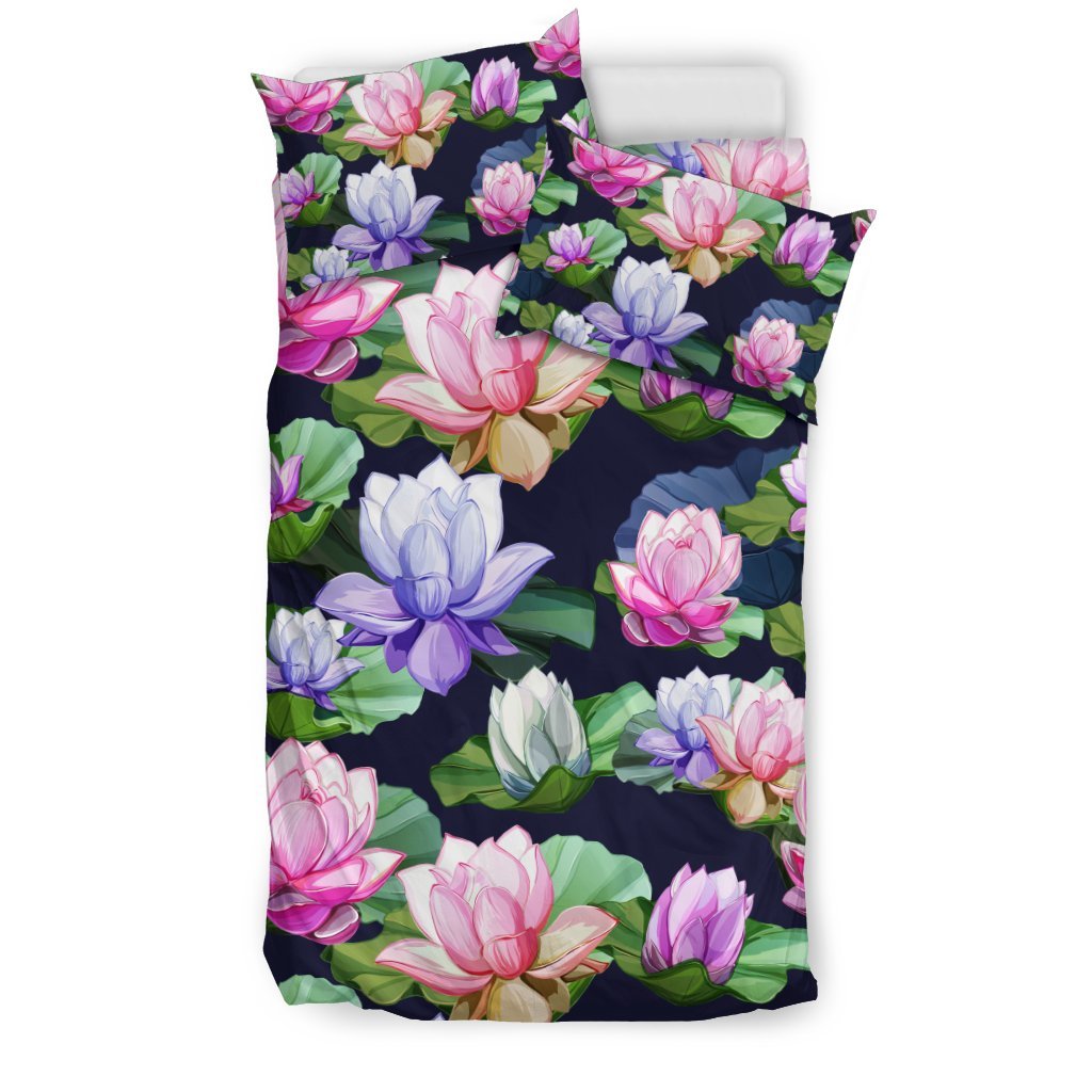 Lotus Flower Print Design Duvet Cover Bedding Set