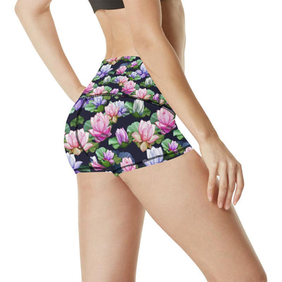 Lotus Flower Print Design High Waisted Spandex Shorts-JTAMIGO.COM