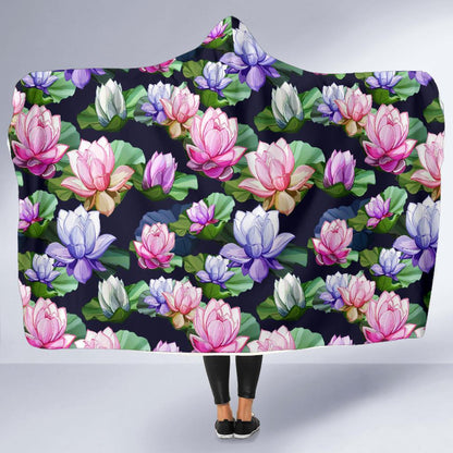 Lotus Flower Print Design Hooded Blanket-JTAMIGO.COM
