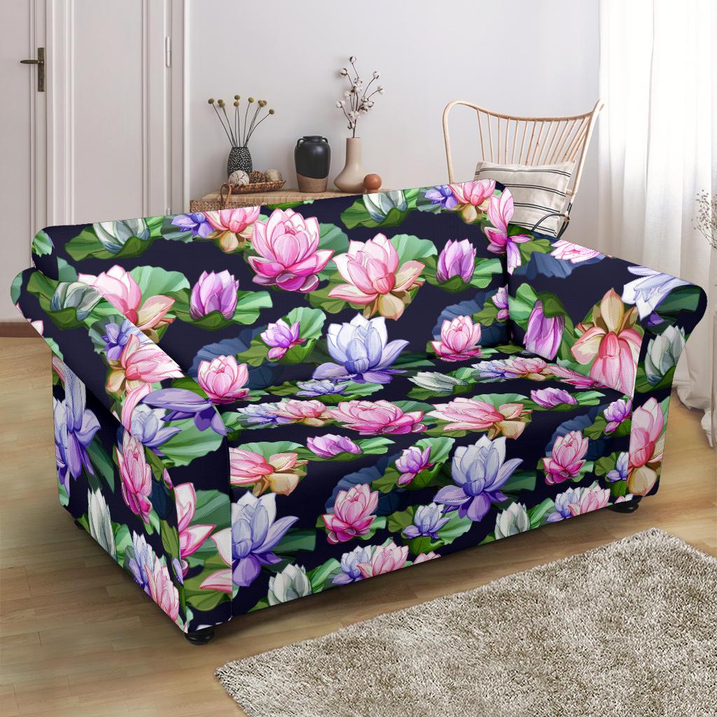 Lotus Flower Print Design Loveseat Slipcover-JTAMIGO.COM