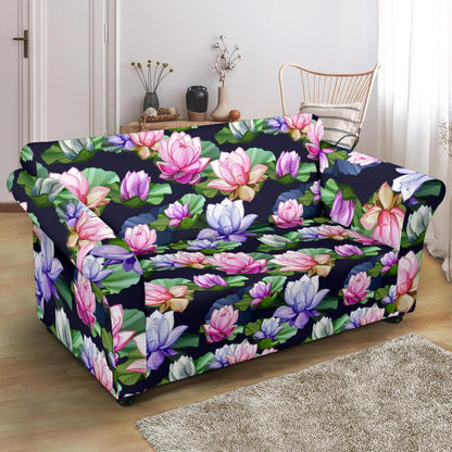 Lotus Flower Print Design Loveseat Slipcover-JTAMIGO.COM