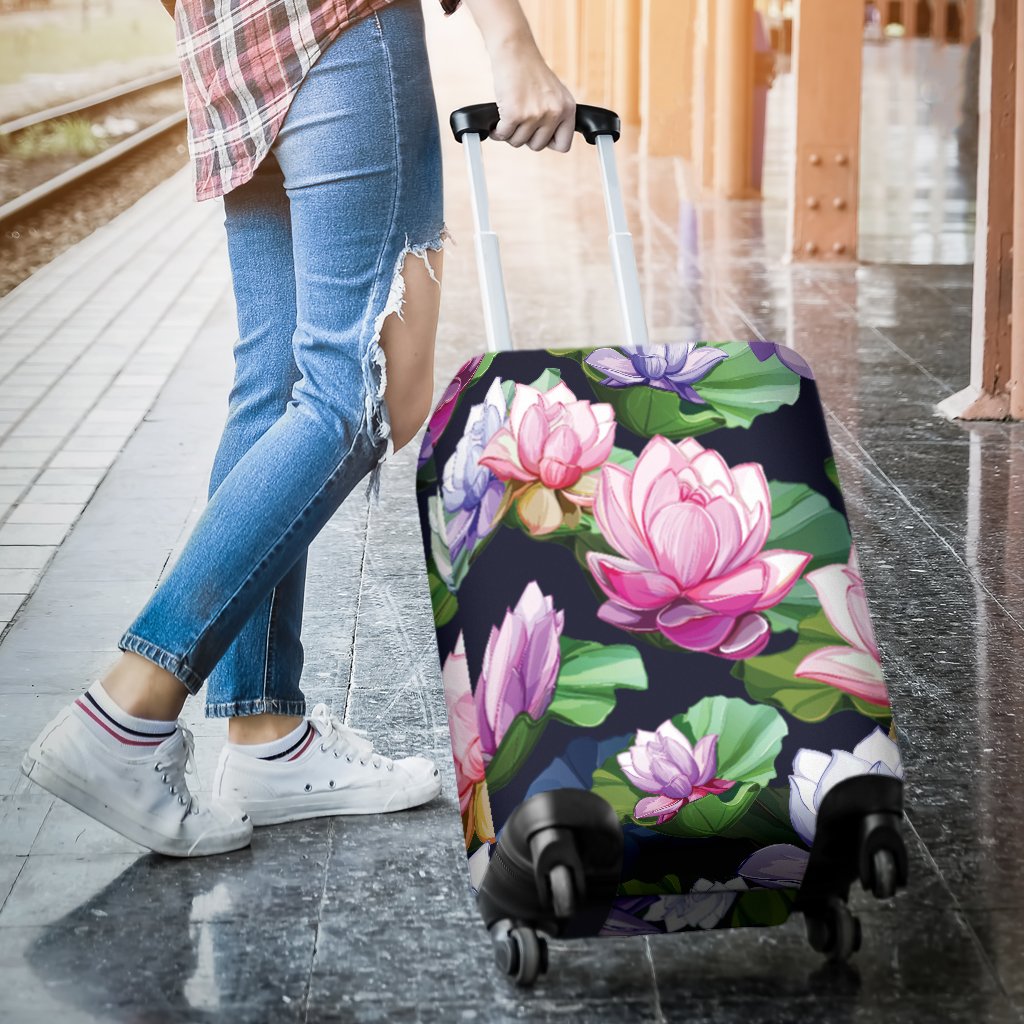 Lotus Flower Print Design Luggage Cover Protector
