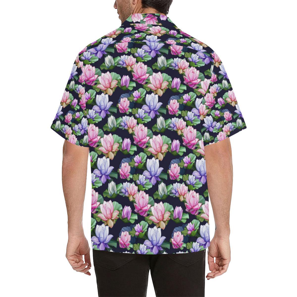 Lotus Flower Print Design Men Aloha Hawaiian Shirt