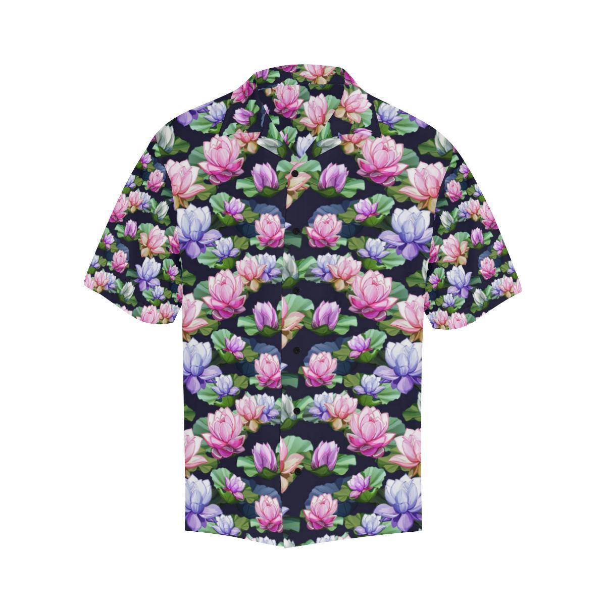 Lotus Flower Print Design Men Aloha Hawaiian Shirt