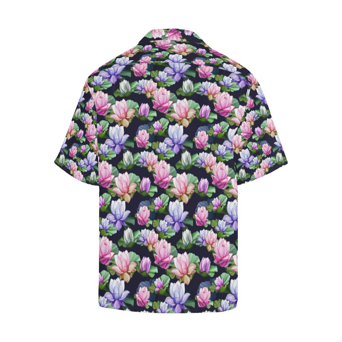Lotus Flower Print Design Men Aloha Hawaiian Shirt