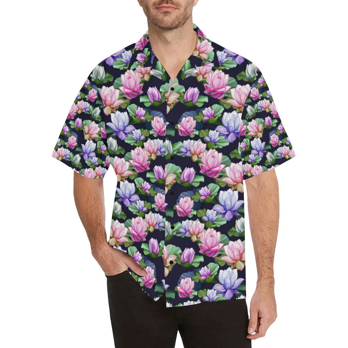 Lotus Flower Print Design Men Aloha Hawaiian Shirt