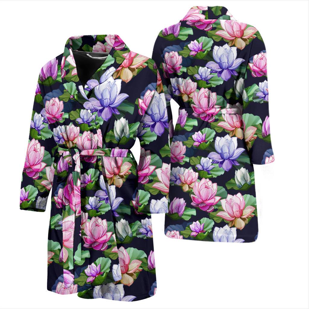 Lotus Flower Print Design Men Bath Robe-JTAMIGO.COM