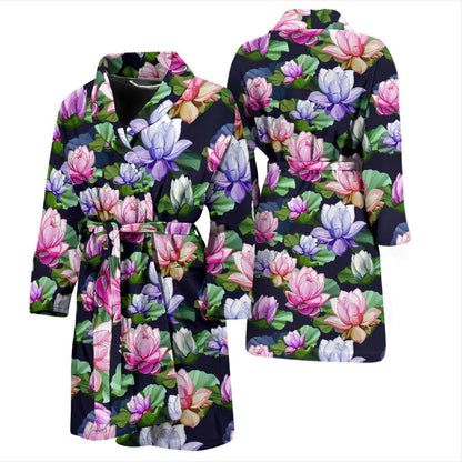 Lotus Flower Print Design Men Bath Robe-JTAMIGO.COM