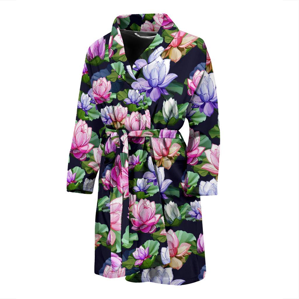 Lotus Flower Print Design Men Bath Robe-JTAMIGO.COM