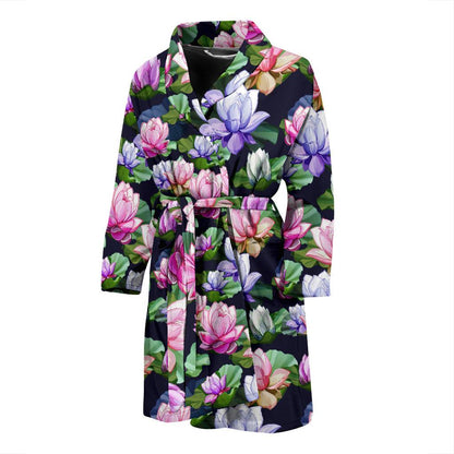 Lotus Flower Print Design Men Bath Robe-JTAMIGO.COM