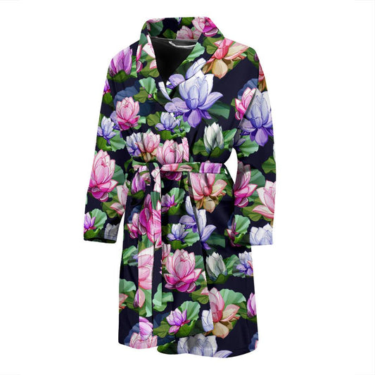 Lotus Flower Print Design Men Bath Robe-JTAMIGO.COM