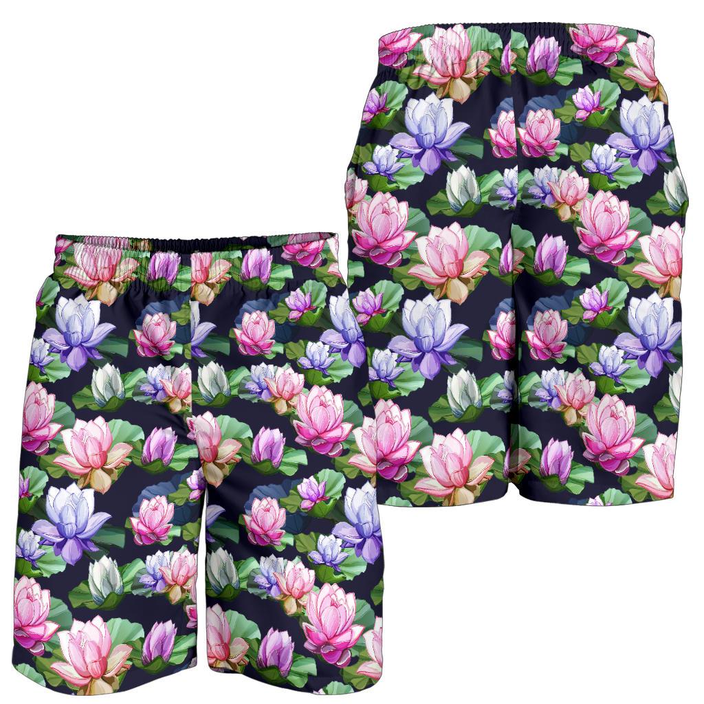Lotus Flower Print Design Mens Shorts-JTAMIGO.COM