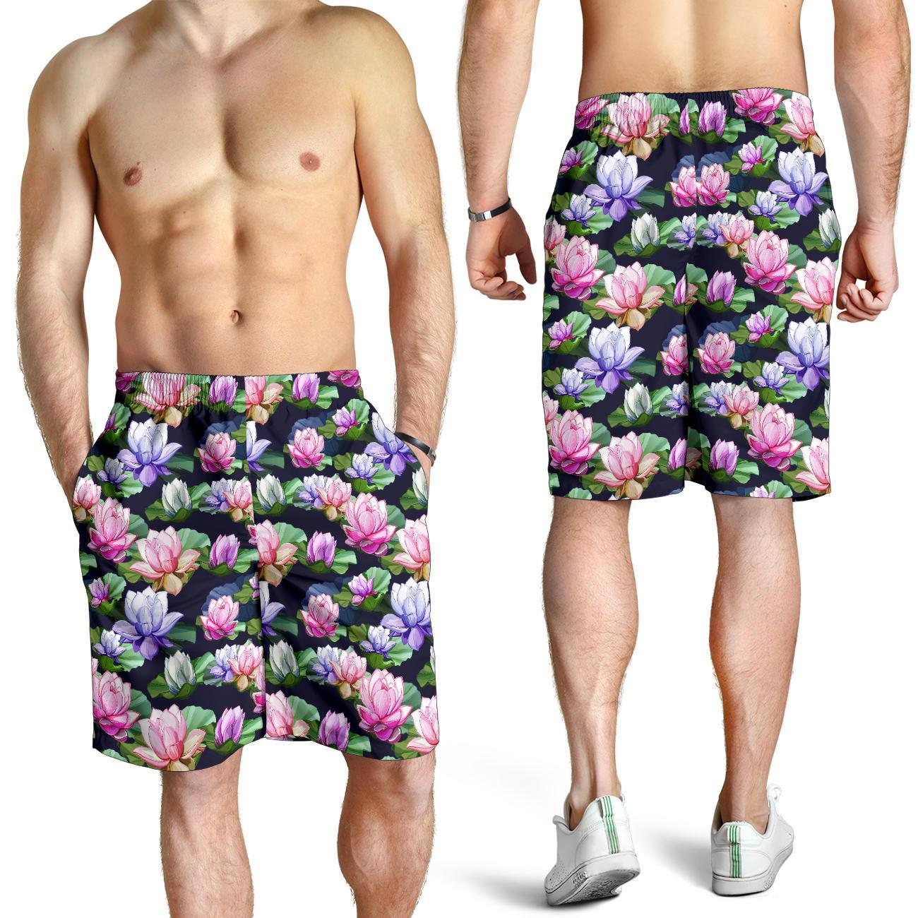 Lotus Flower Print Design Mens Shorts-JTAMIGO.COM