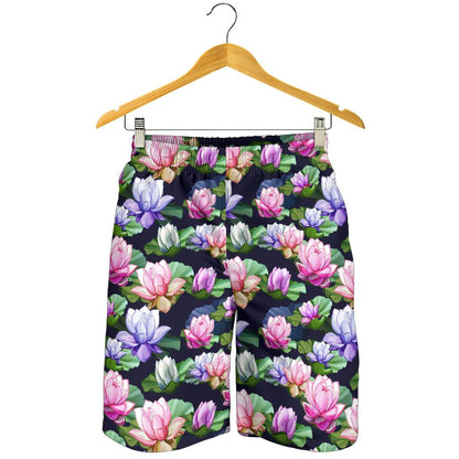 Lotus Flower Print Design Mens Shorts-JTAMIGO.COM