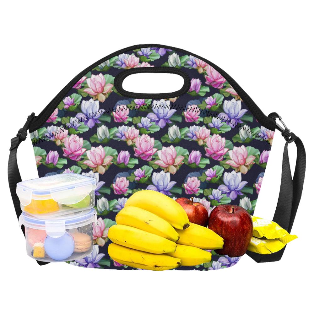 Lotus Flower Print Design Neoprene Lunch Bag (Model 1669)(Large)-JTAMIGO.COM