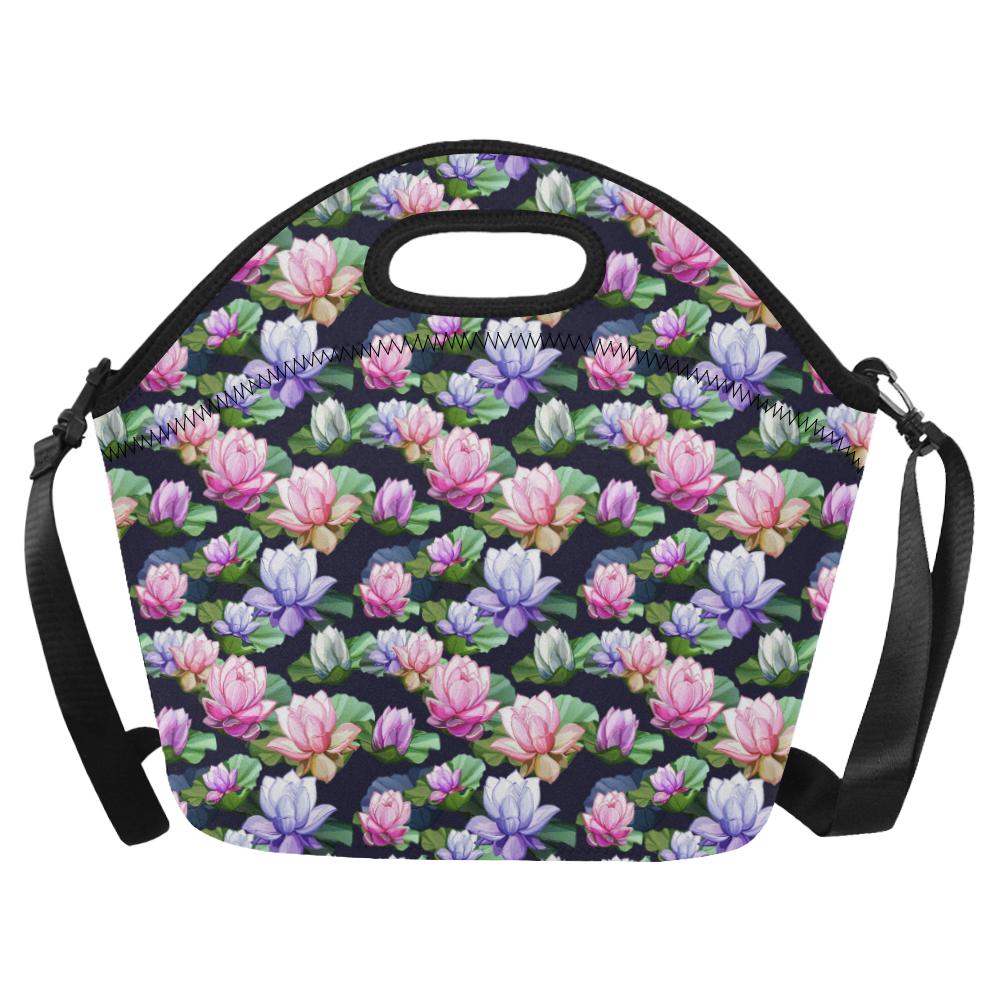 Lotus Flower Print Design Neoprene Lunch Bag (Model 1669)(Large)-JTAMIGO.COM