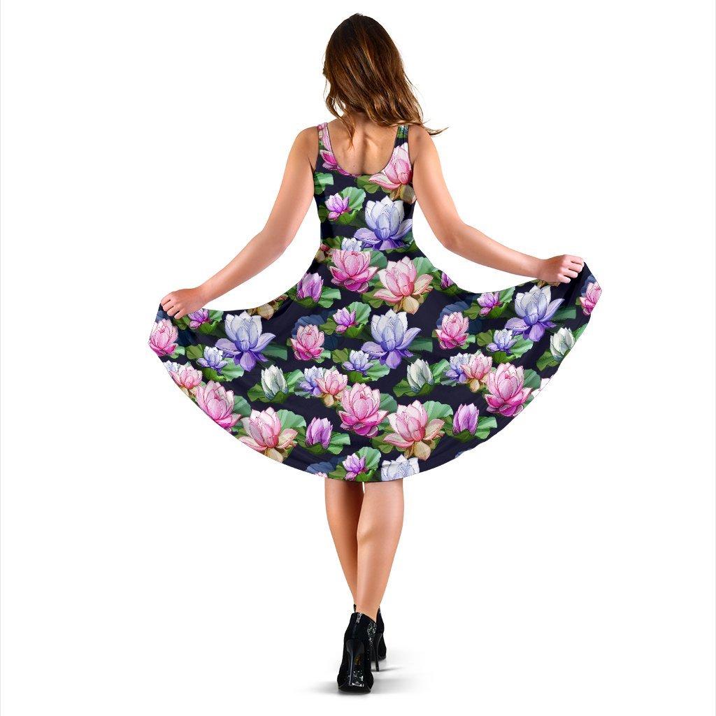 Lotus Flower Print Design Sleeveless Dress