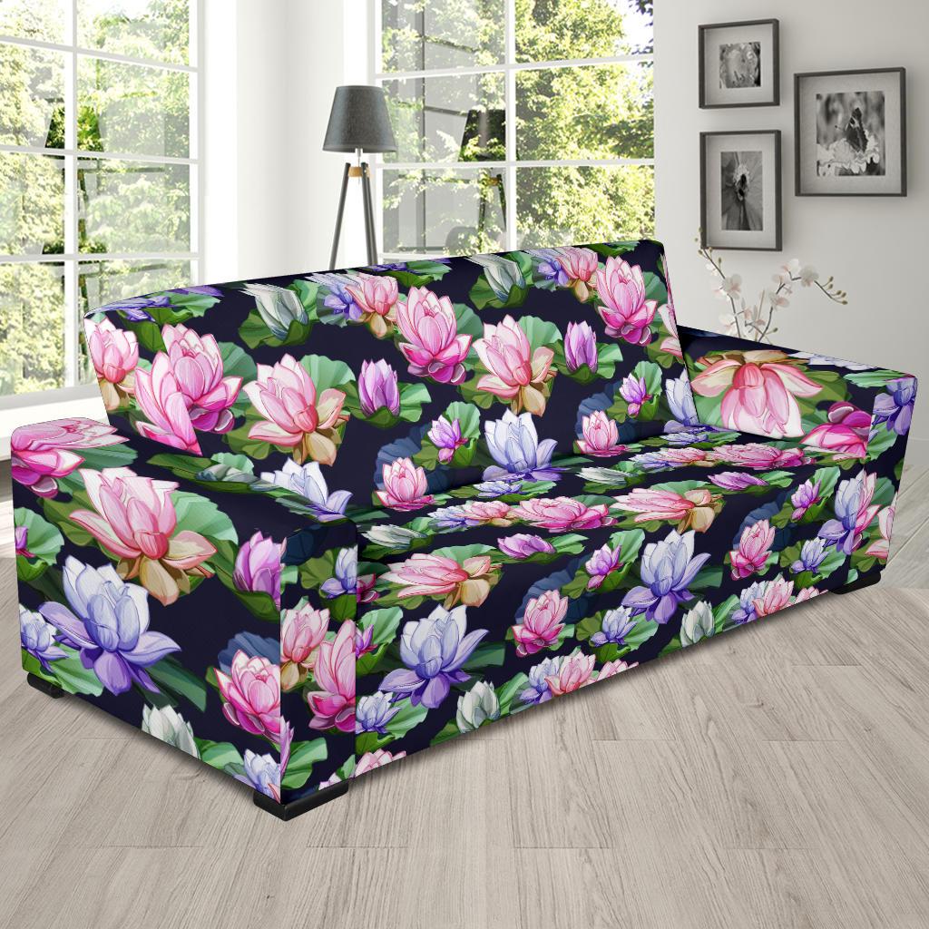 Lotus Flower Print Design Sofa Slipcover-JTAMIGO.COM