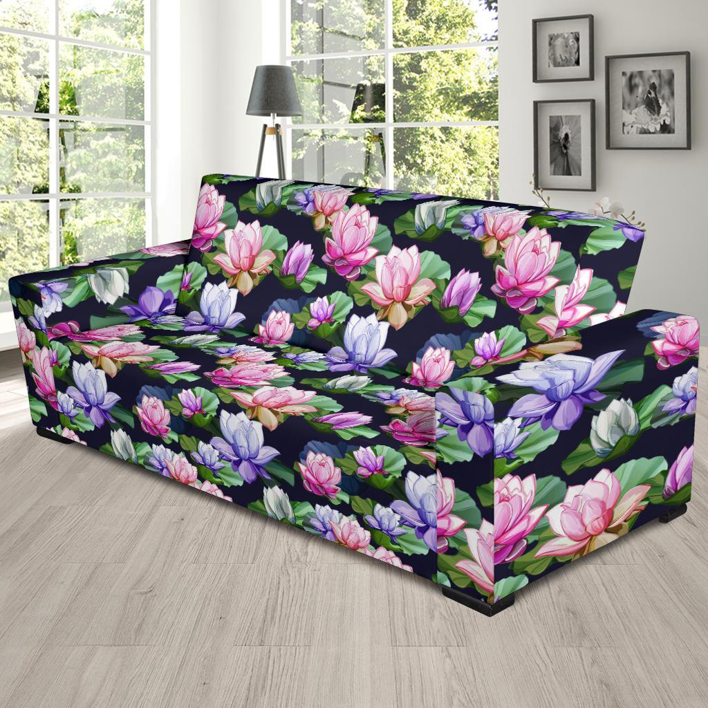 Lotus Flower Print Design Sofa Slipcover-JTAMIGO.COM