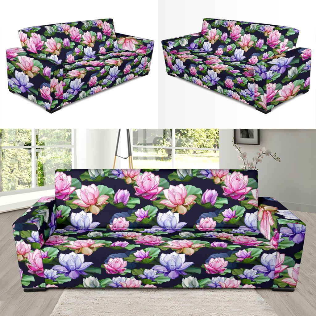 Lotus Flower Print Design Sofa Slipcover-JTAMIGO.COM