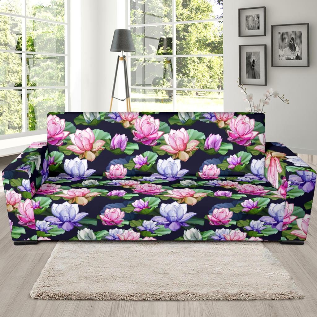 Lotus Flower Print Design Sofa Slipcover-JTAMIGO.COM