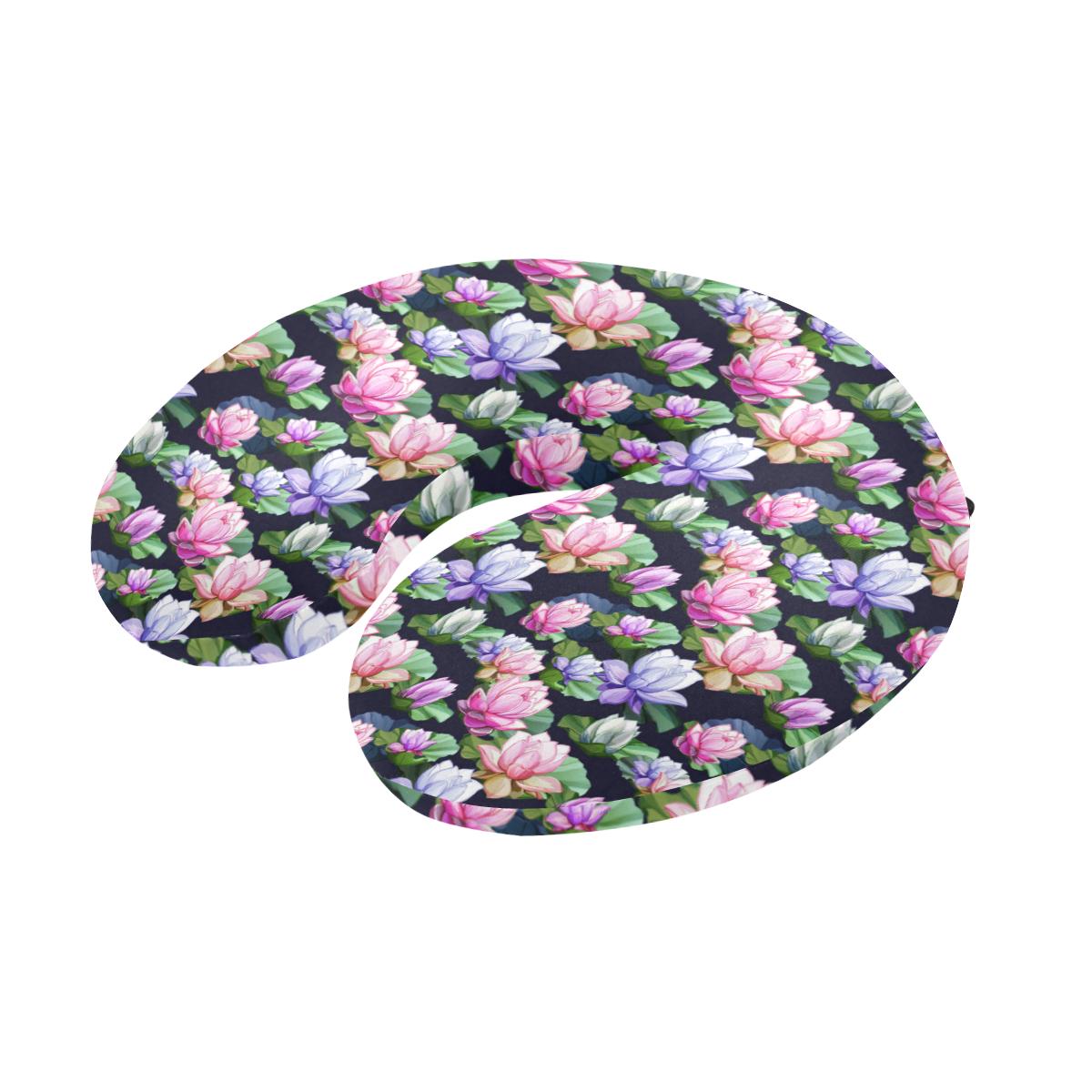 Lotus Flower Print Design U-Shaped Travel Neck Pillow-JTAMIGO.COM
