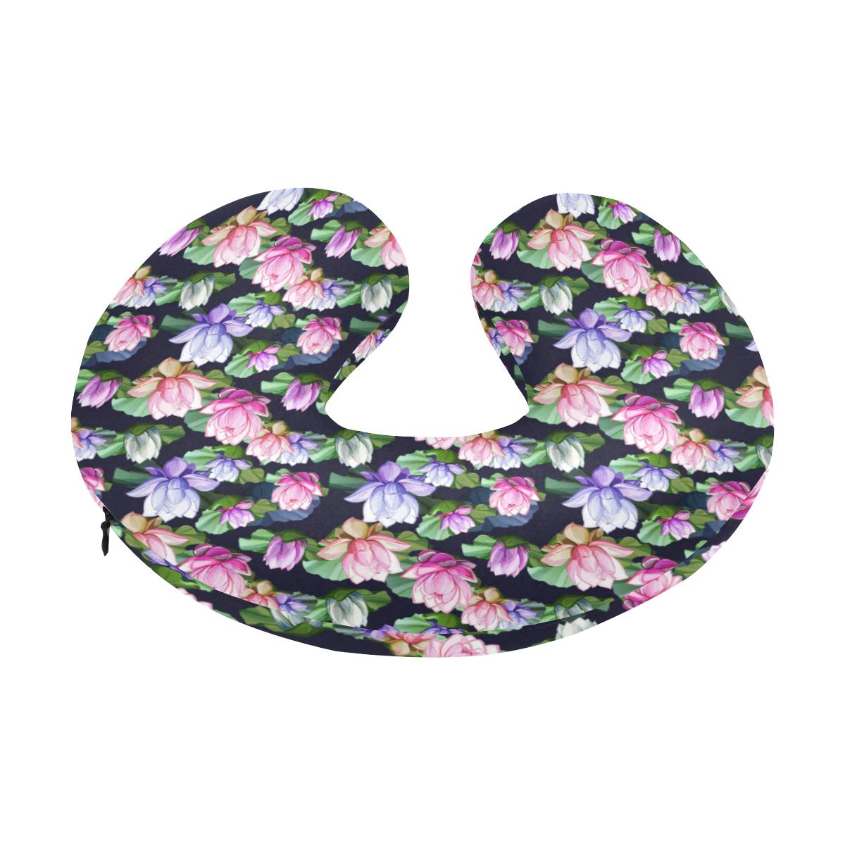 Lotus Flower Print Design U-Shaped Travel Neck Pillow-JTAMIGO.COM