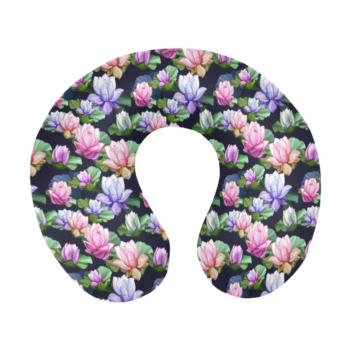 Lotus Flower Print Design U-Shaped Travel Neck Pillow-JTAMIGO.COM