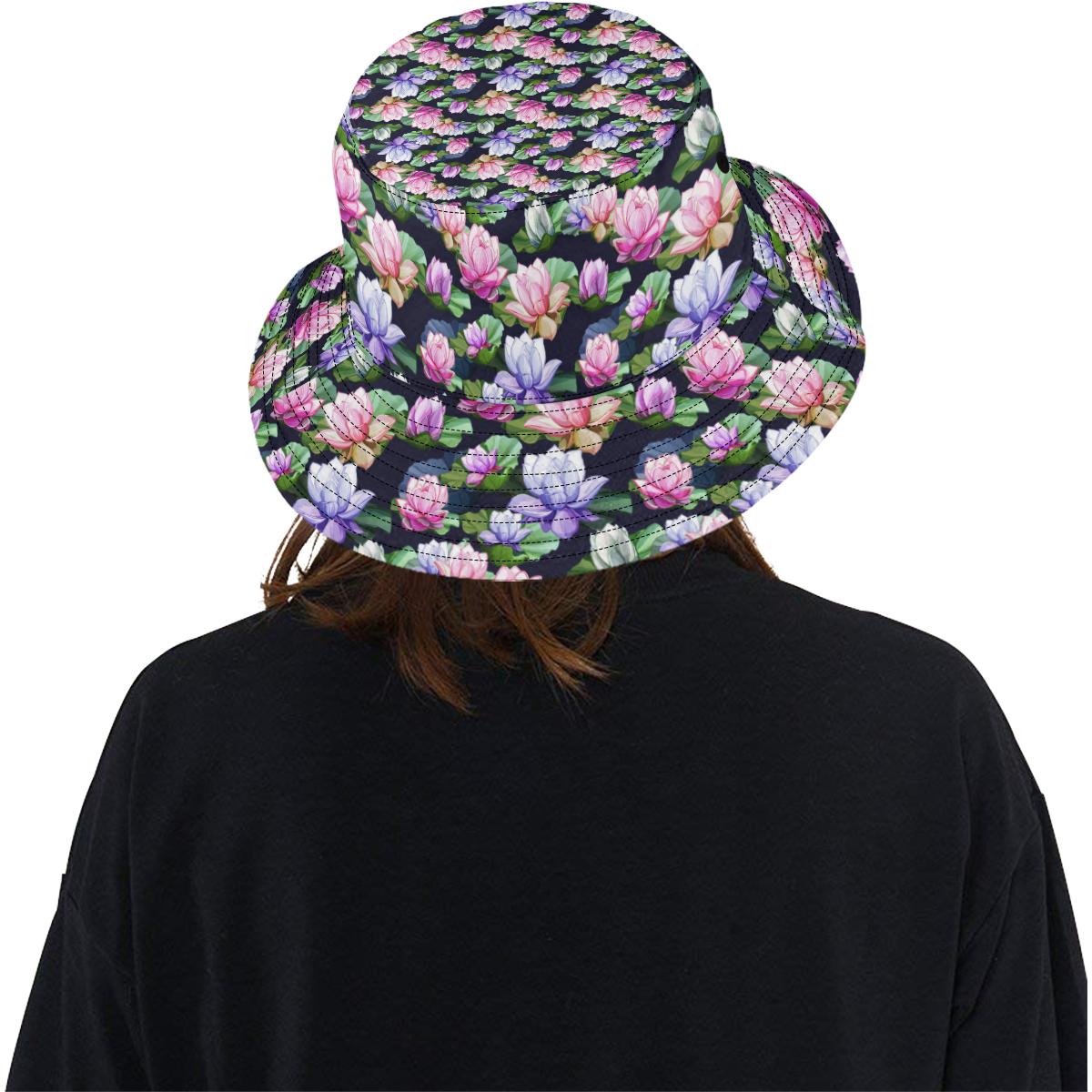 Lotus Flower Print Design Unisex Bucket Hat
