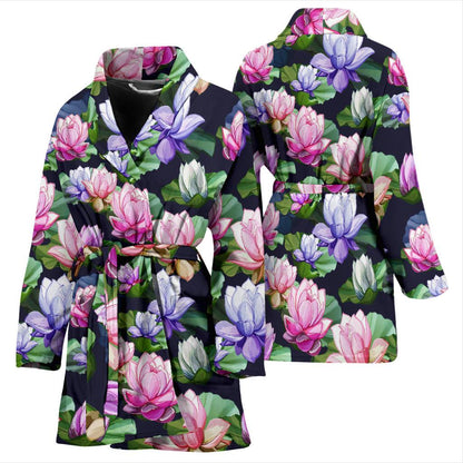 Lotus Flower Print Design Women Bath Robe-JTAMIGO.COM