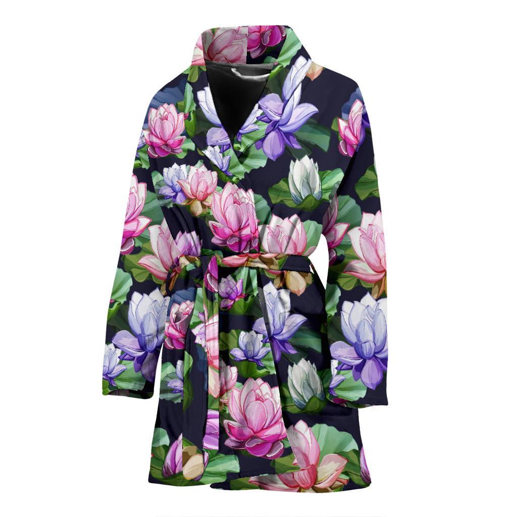 Lotus Flower Print Design Women Bath Robe-JTAMIGO.COM