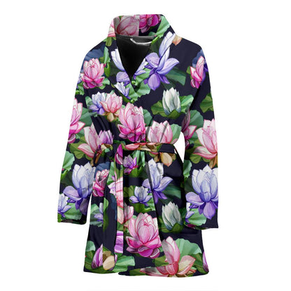 Lotus Flower Print Design Women Bath Robe-JTAMIGO.COM