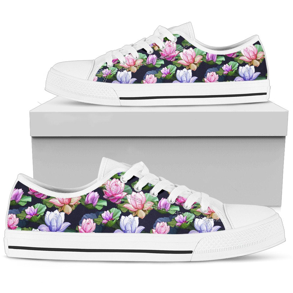 Lotus Flower Print Design Women Low Top Shoes