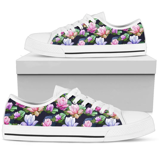 Lotus Flower Print Design Women Low Top Shoes